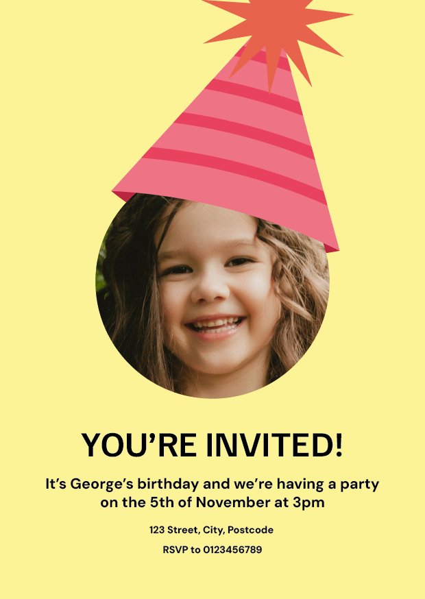 Party Hat Invitation - Sherbet Lemon