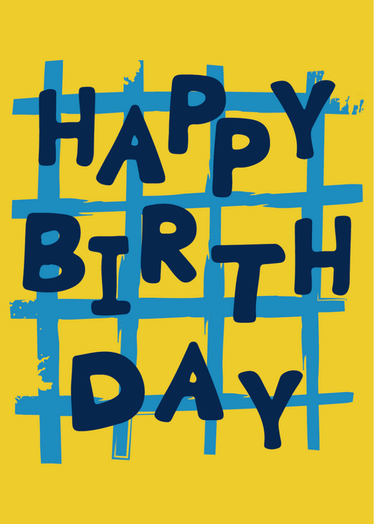 Happy Birthday Checked - Sherbet Lemon